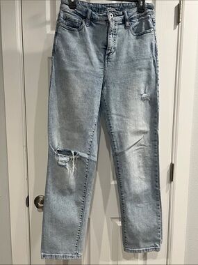 INC International Concepts Light Wash Distressed Straight Jeans